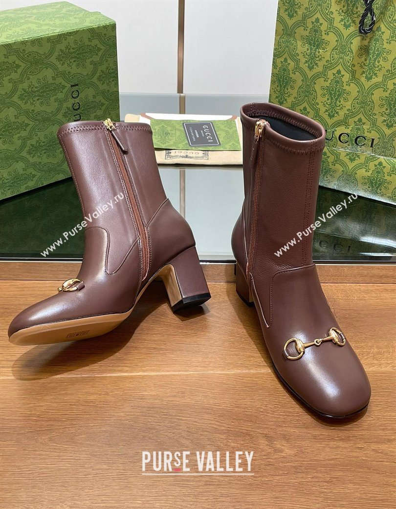 Gucci Leather Heel Ankle Boots 9.5cm with Horsebit Brown 2025 794334 (SS-250828160)