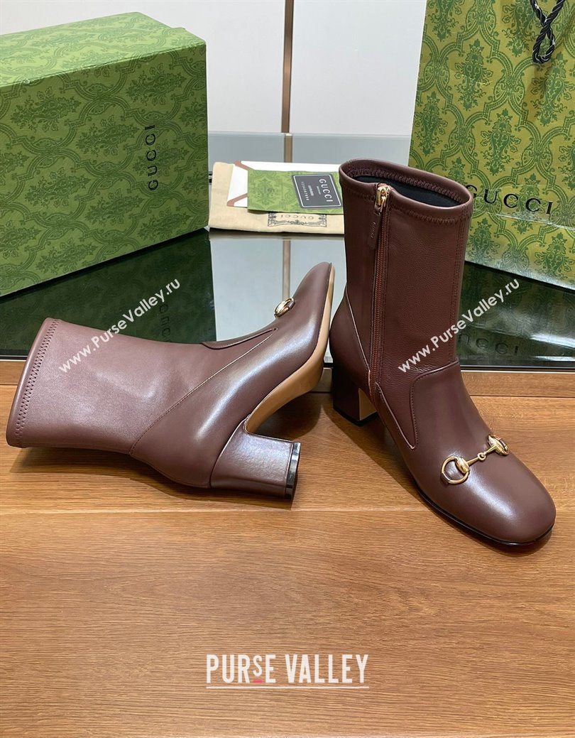 Gucci Leather Heel Ankle Boots 9.5cm with Horsebit Brown 2025 794334 (SS-250828160)