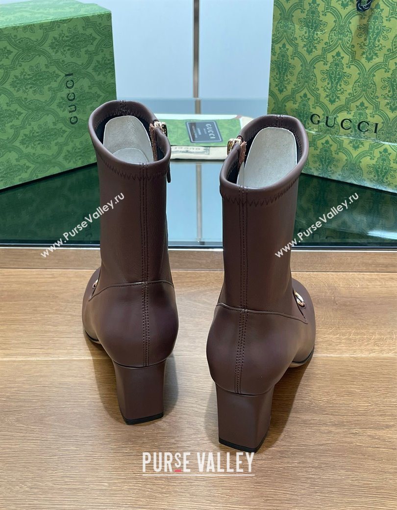 Gucci Leather Heel Ankle Boots 9.5cm with Horsebit Brown 2025 794334 (SS-250828160)