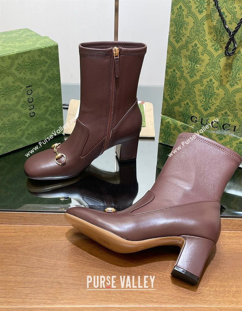 Gucci Leather Heel Ankle Boots 9.5cm with Horsebit Brown 2025 794334 (SS-250828160)