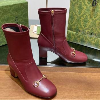 Gucci Leather Heel Ankle Boots 9.5cm with Horsebit Red 2025 794334 (SS-250828161)