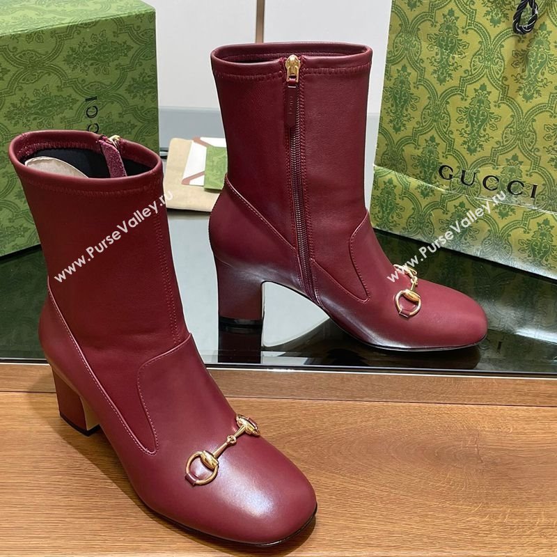 Gucci Leather Heel Ankle Boots 9.5cm with Horsebit Red 2025 794334 (SS-250828161)