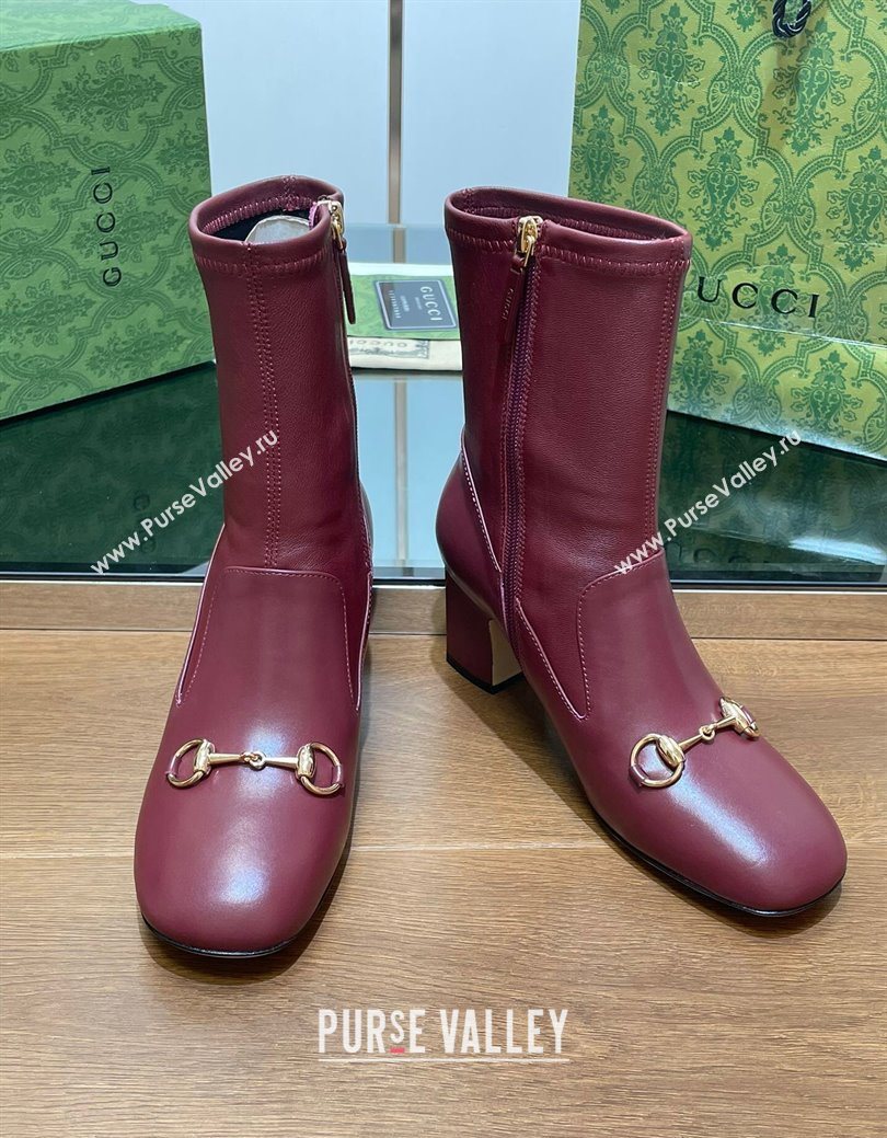 Gucci Leather Heel Ankle Boots 9.5cm with Horsebit Red 2025 794334 (SS-250828161)