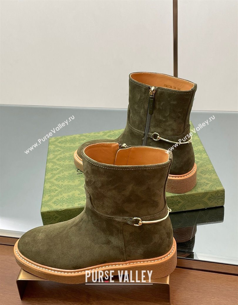 Gucci Suede Flat Ankle Boots with Slim Horsebit Green 2025 805312 (SS-250828150)