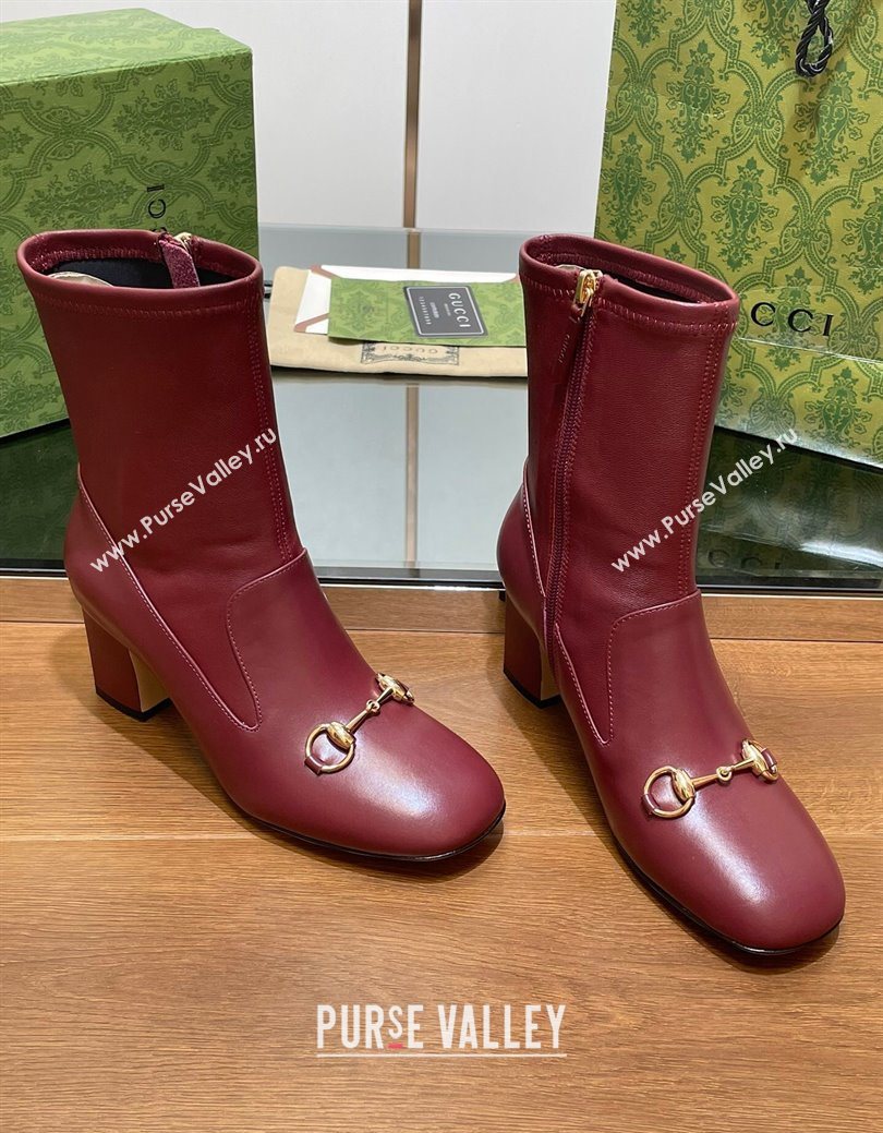 Gucci Leather Heel Ankle Boots 9.5cm with Horsebit Red 2025 794334 (SS-250828161)