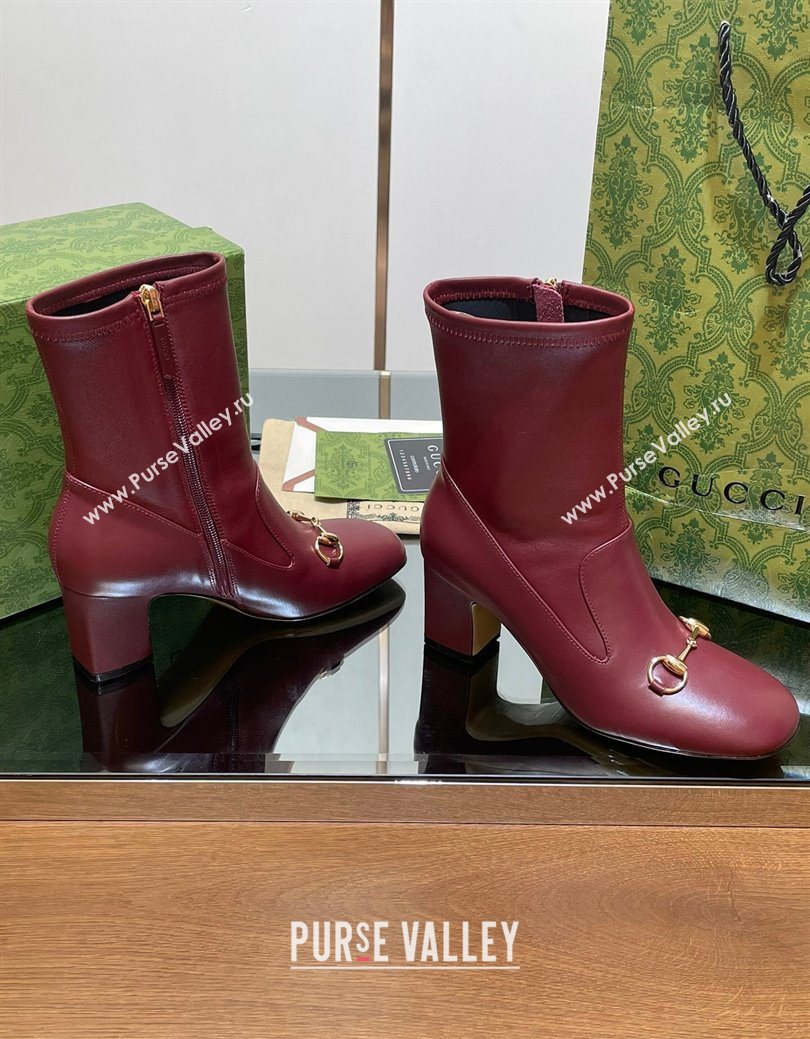 Gucci Leather Heel Ankle Boots 9.5cm with Horsebit Red 2025 794334 (SS-250828161)