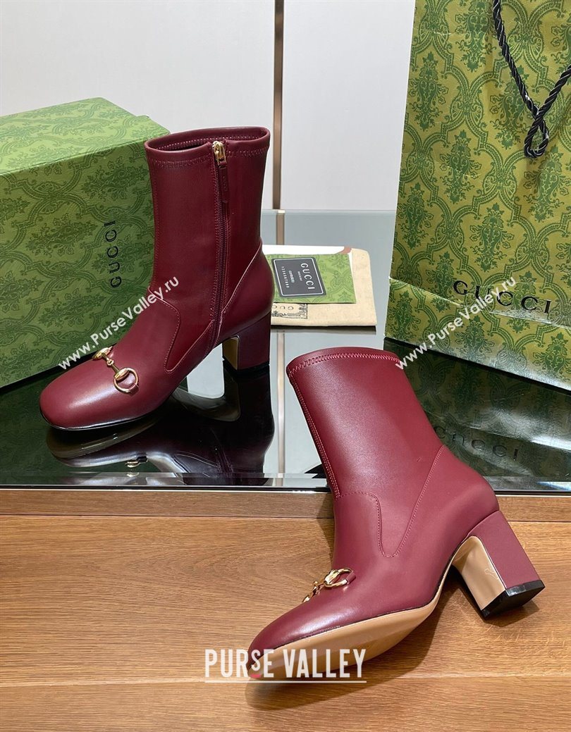 Gucci Leather Heel Ankle Boots 9.5cm with Horsebit Red 2025 794334 (SS-250828161)
