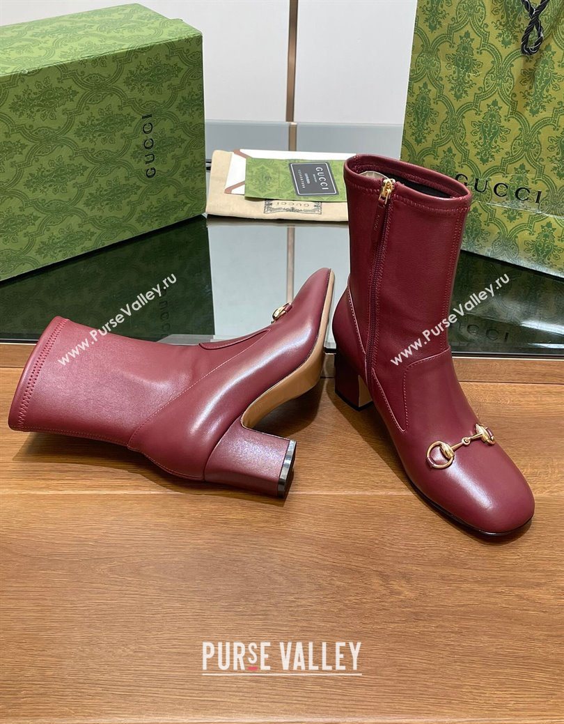 Gucci Leather Heel Ankle Boots 9.5cm with Horsebit Red 2025 794334 (SS-250828161)