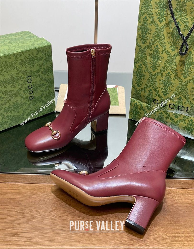 Gucci Leather Heel Ankle Boots 9.5cm with Horsebit Red 2025 794334 (SS-250828161)