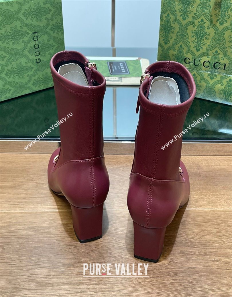 Gucci Leather Heel Ankle Boots 9.5cm with Horsebit Red 2025 794334 (SS-250828161)