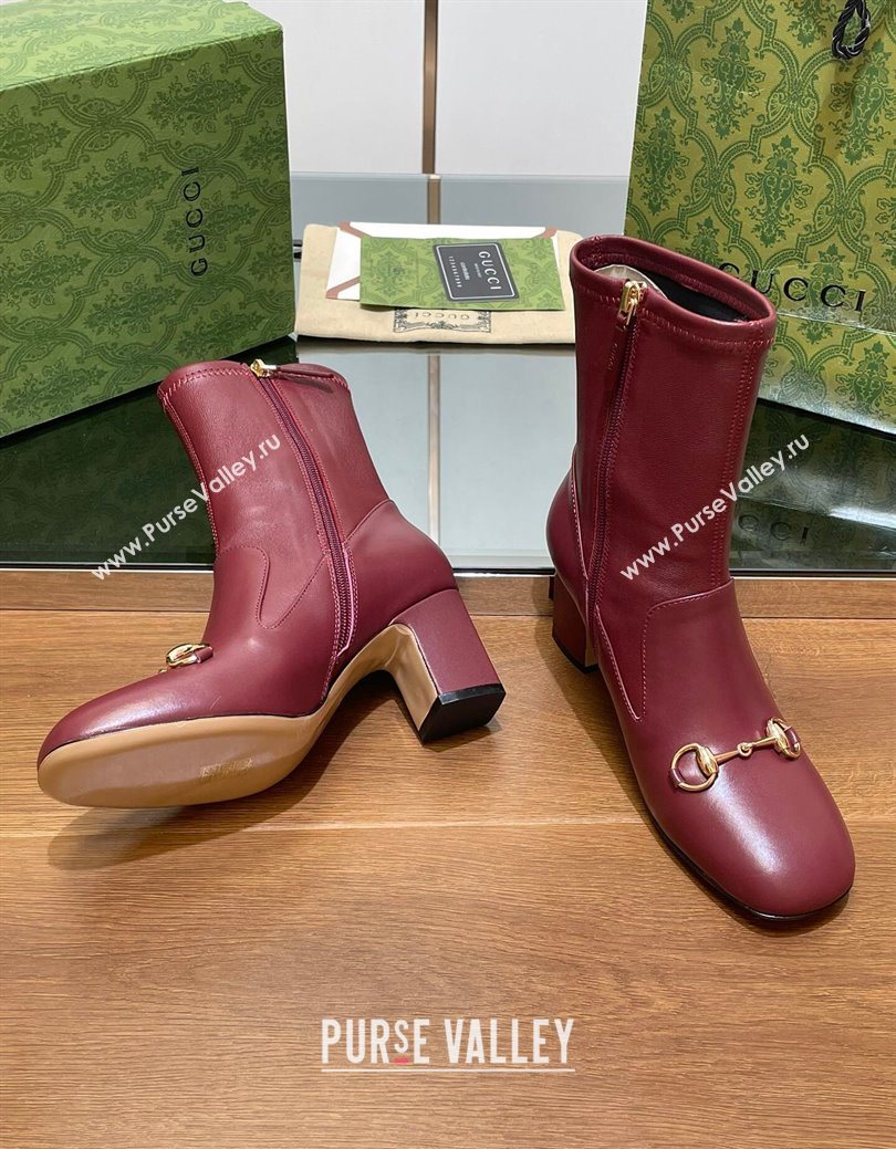 Gucci Leather Heel Ankle Boots 9.5cm with Horsebit Red 2025 794334 (SS-250828161)