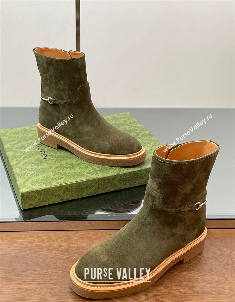 Gucci Suede Flat Ankle Boots with Slim Horsebit Green 2025 805312 (SS-250828150)