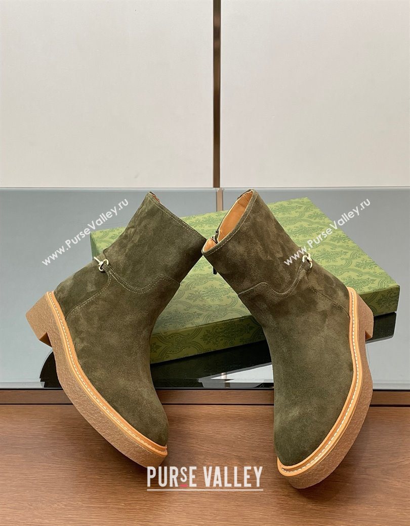 Gucci Suede Flat Ankle Boots with Slim Horsebit Green 2025 805312 (SS-250828150)