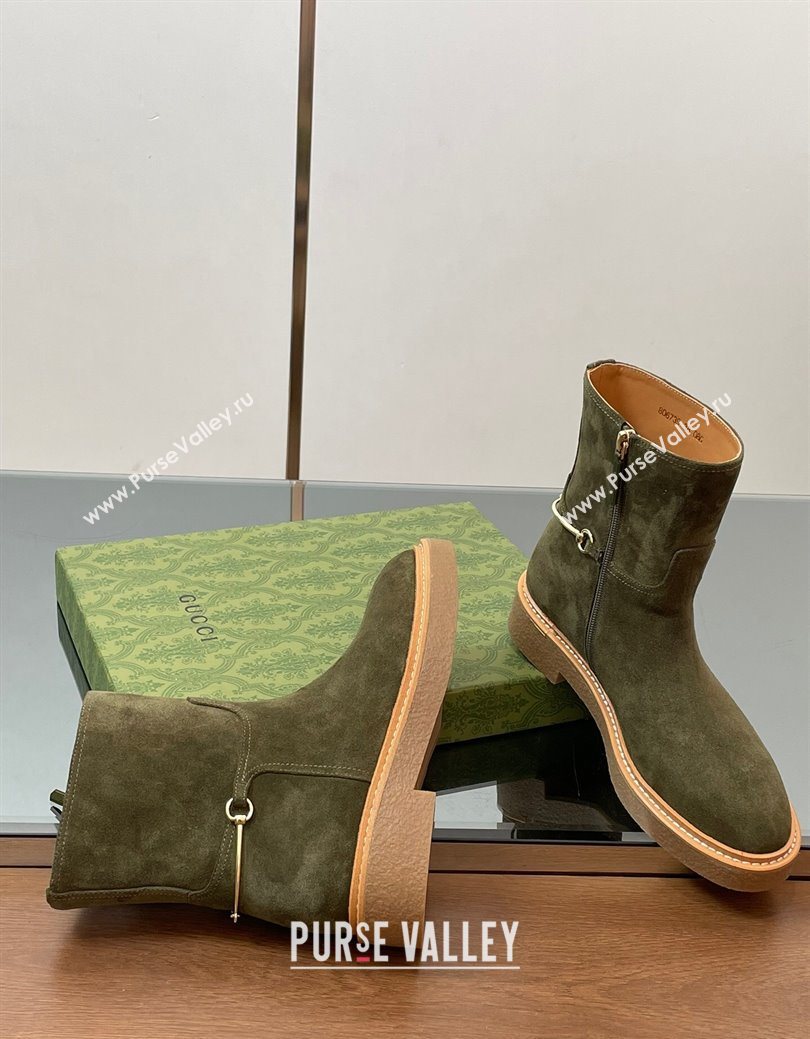 Gucci Suede Flat Ankle Boots with Slim Horsebit Green 2025 805312 (SS-250828150)