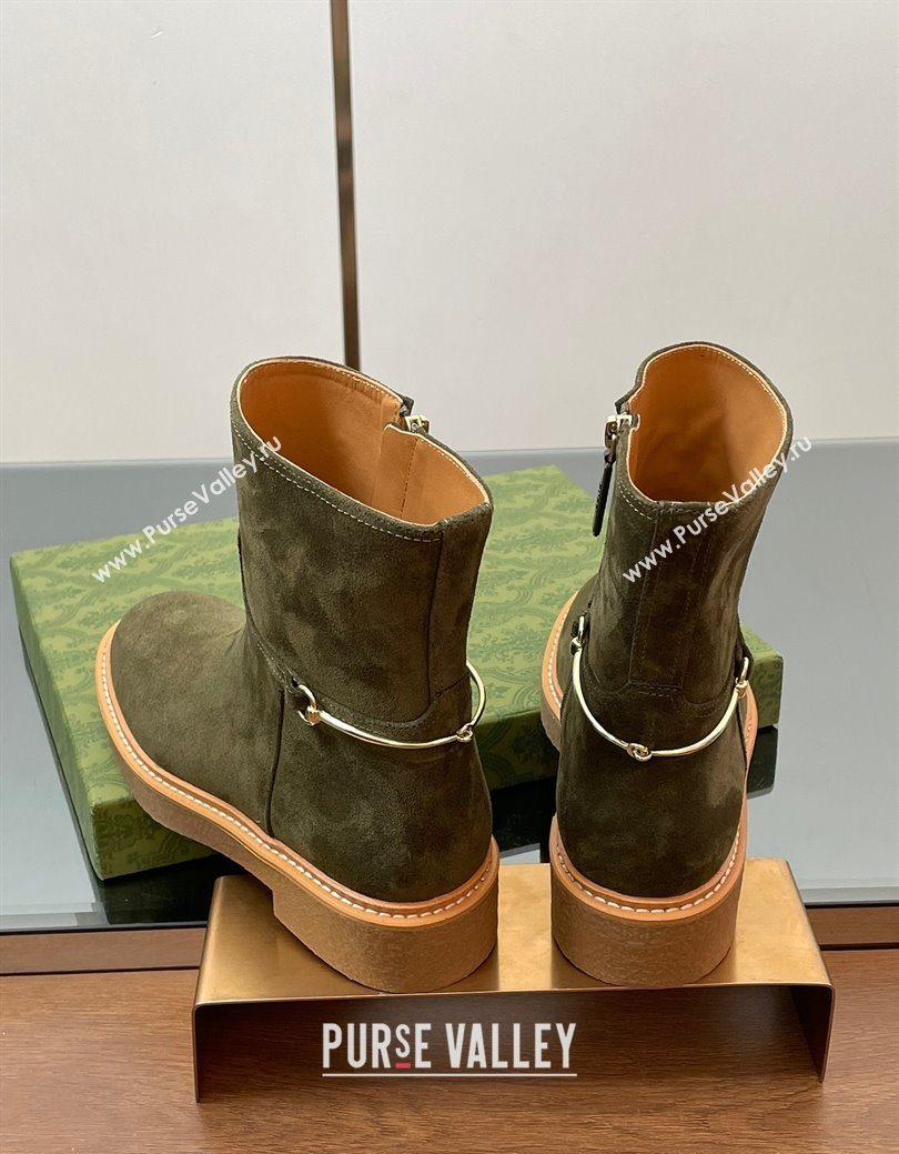 Gucci Suede Flat Ankle Boots with Slim Horsebit Green 2025 805312 (SS-250828150)