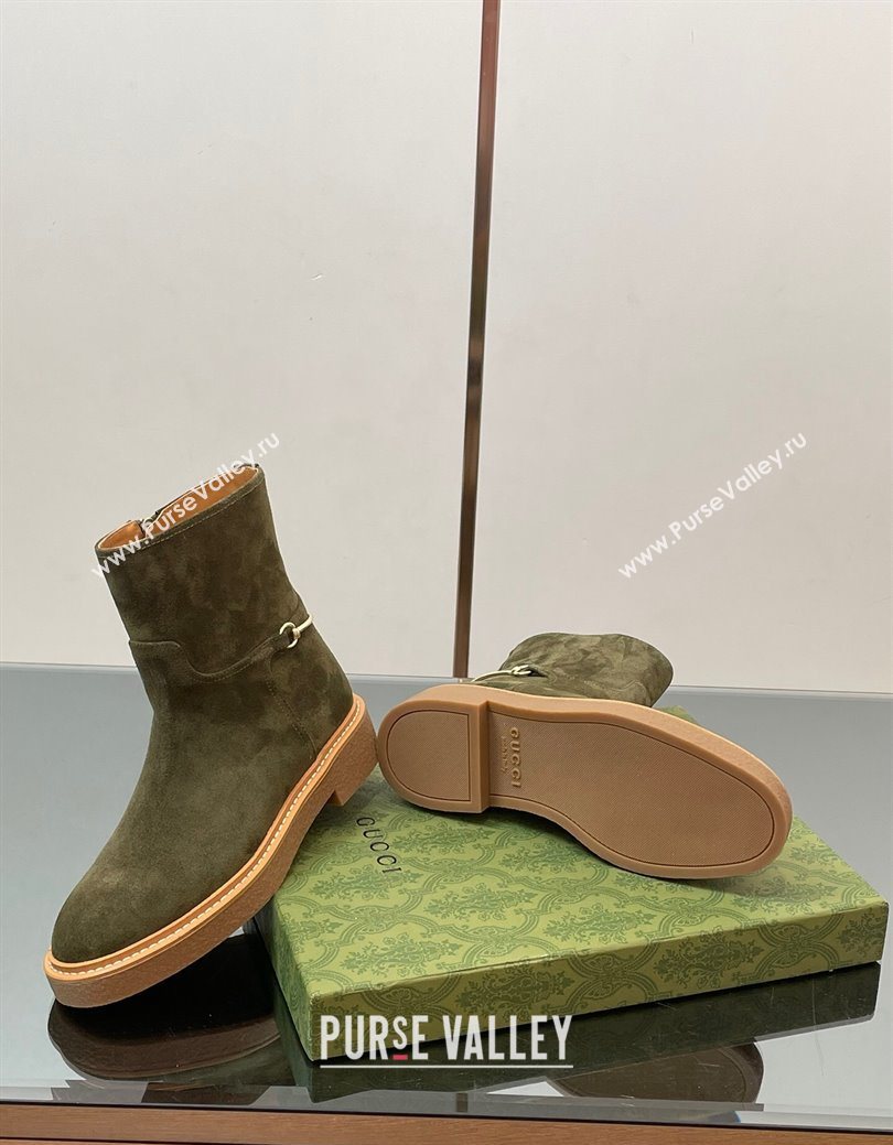 Gucci Suede Flat Ankle Boots with Slim Horsebit Green 2025 805312 (SS-250828150)