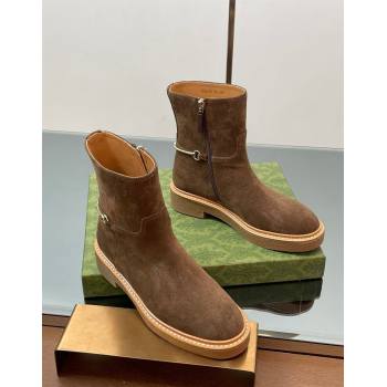 Gucci Suede Flat Ankle Boots with Slim Horsebit Brown 2025 805312 (SS-250828151)