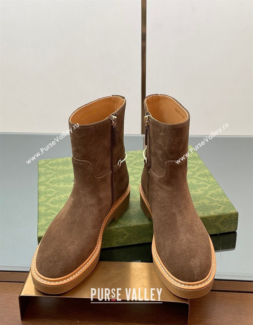 Gucci Suede Flat Ankle Boots with Slim Horsebit Brown 2025 805312 (SS-250828151)