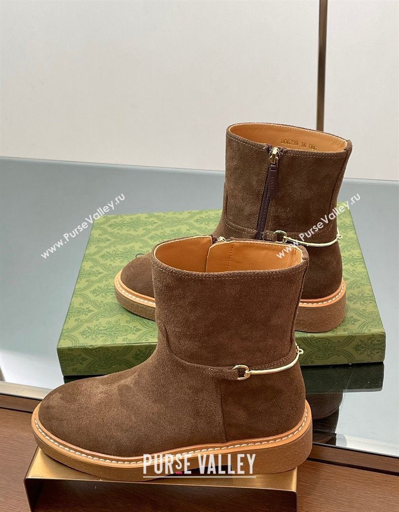 Gucci Suede Flat Ankle Boots with Slim Horsebit Brown 2025 805312 (SS-250828151)