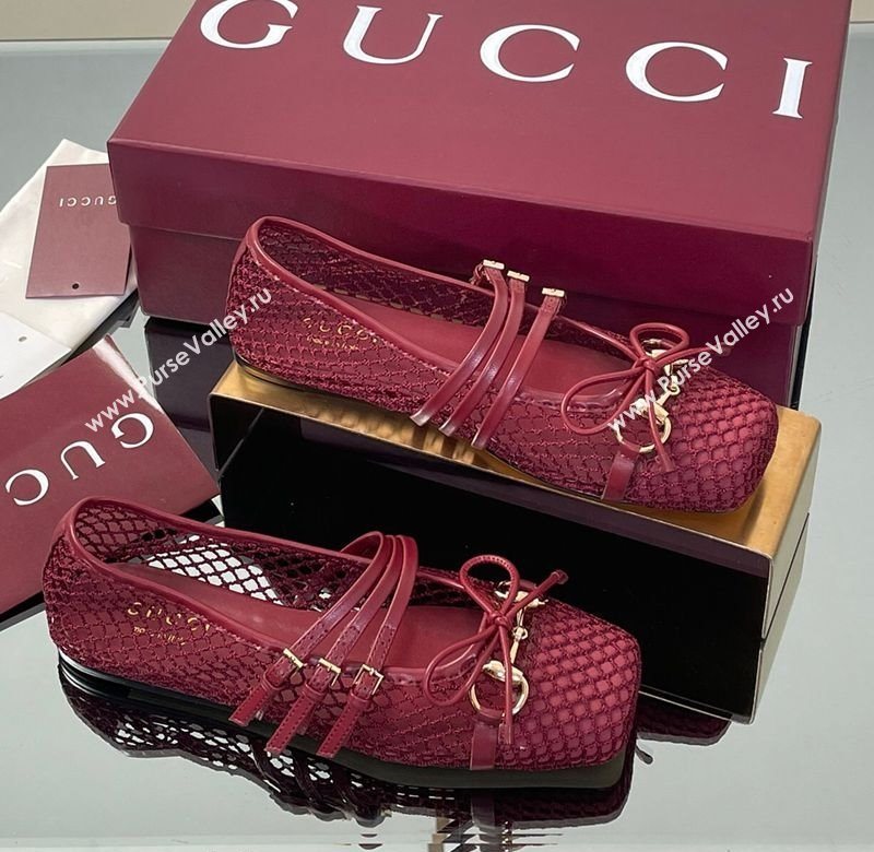 Gucci Mesh Ballet Flats with Horsebit Red 2025 ‎835077 (SS-250828162)
