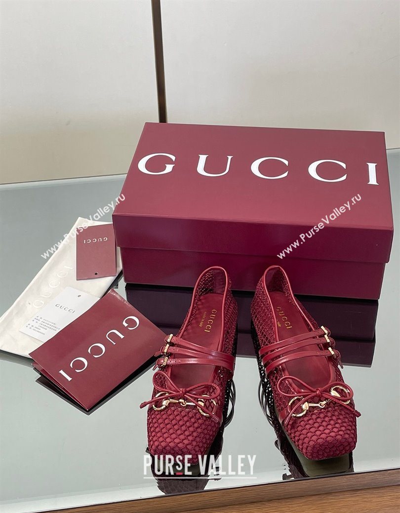 Gucci Mesh Ballet Flats with Horsebit Red 2025 ‎835077 (SS-250828162)