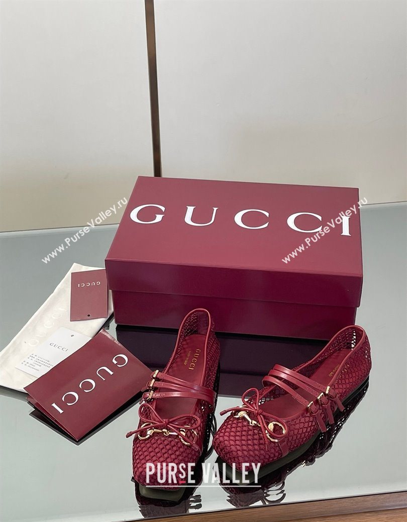 Gucci Mesh Ballet Flats with Horsebit Red 2025 ‎835077 (SS-250828162)