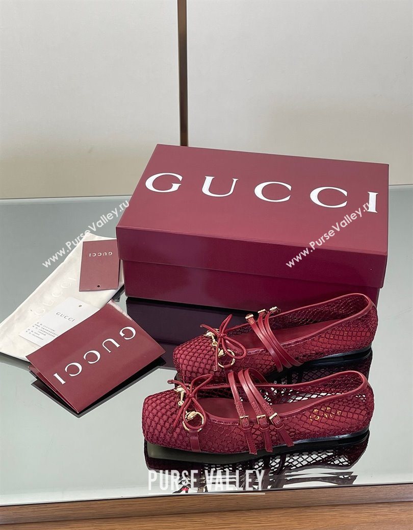 Gucci Mesh Ballet Flats with Horsebit Red 2025 ‎835077 (SS-250828162)