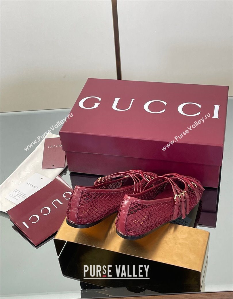 Gucci Mesh Ballet Flats with Horsebit Red 2025 ‎835077 (SS-250828162)