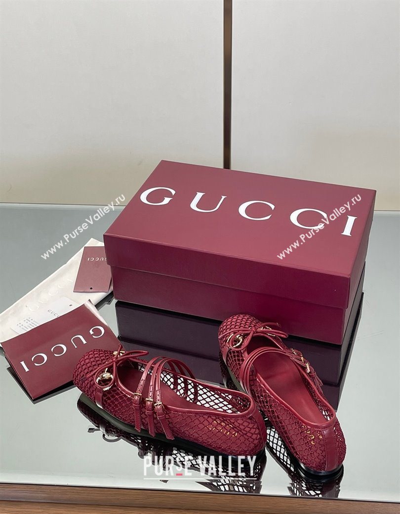 Gucci Mesh Ballet Flats with Horsebit Red 2025 ‎835077 (SS-250828162)