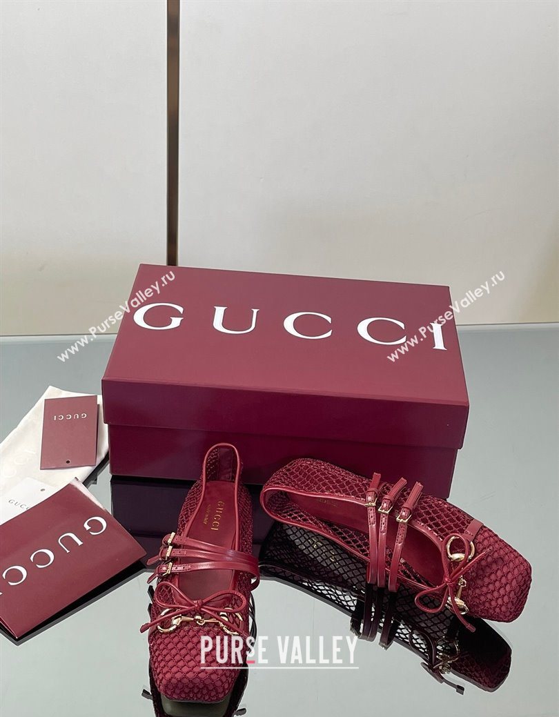 Gucci Mesh Ballet Flats with Horsebit Red 2025 ‎835077 (SS-250828162)