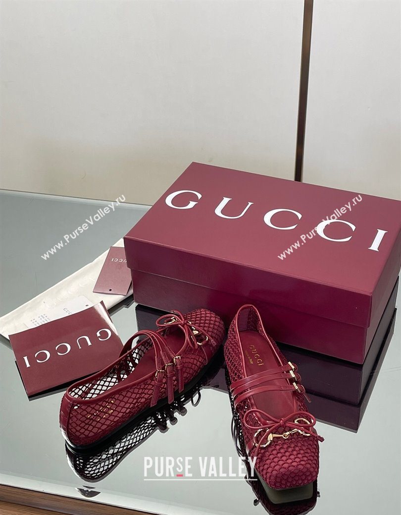 Gucci Mesh Ballet Flats with Horsebit Red 2025 ‎835077 (SS-250828162)