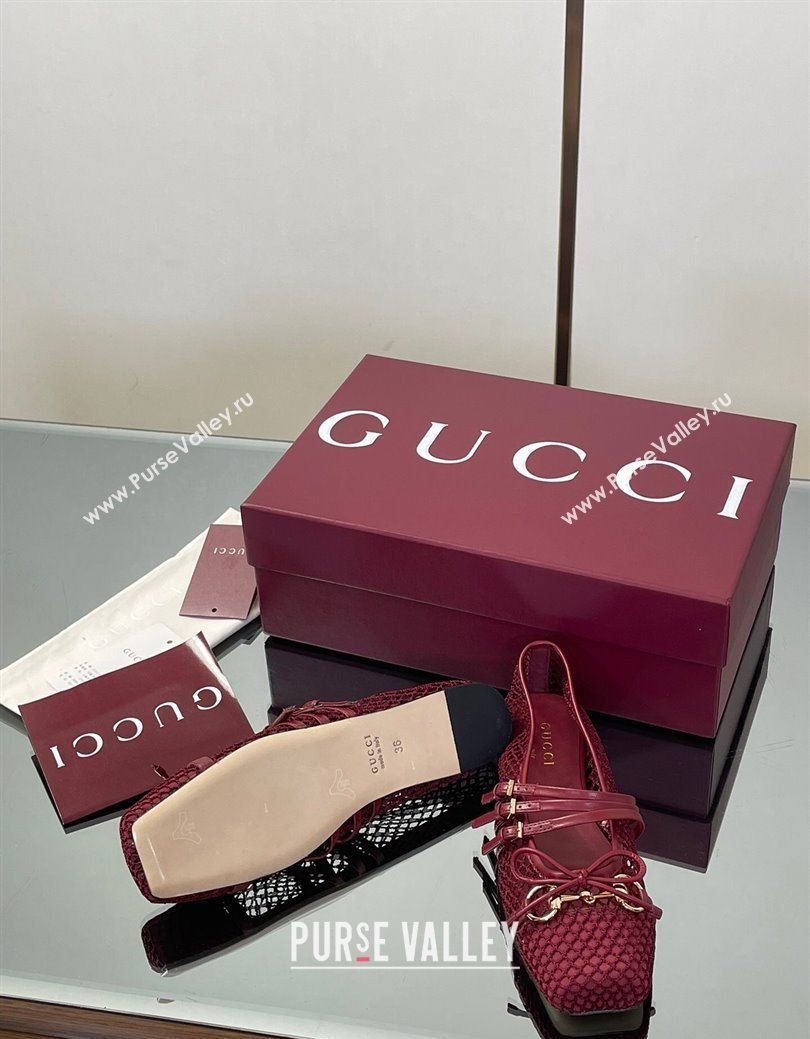 Gucci Mesh Ballet Flats with Horsebit Red 2025 ‎835077 (SS-250828162)