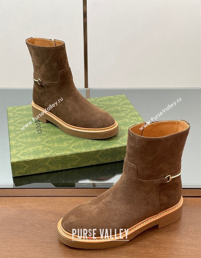 Gucci Suede Flat Ankle Boots with Slim Horsebit Brown 2025 805312 (SS-250828151)
