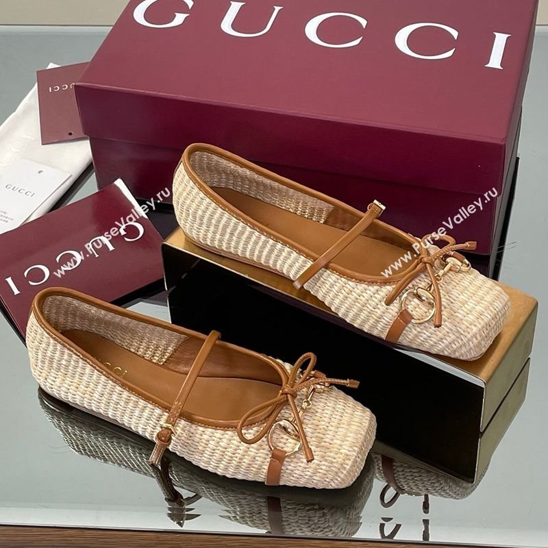 Gucci Raffia Straw Crochet Ballet Flats with Horsebit Beige 2025 832427 (SS-250828164)