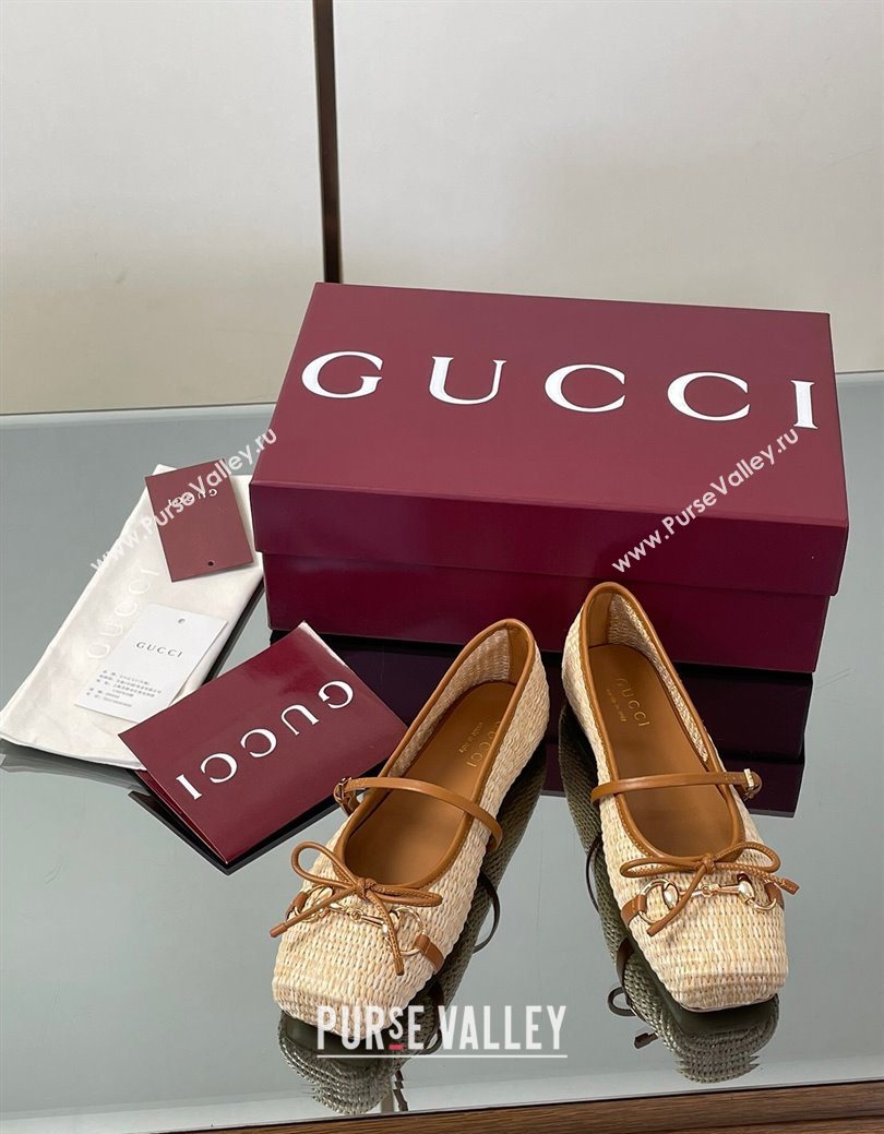 Gucci Raffia Straw Crochet Ballet Flats with Horsebit Beige 2025 832427 (SS-250828164)