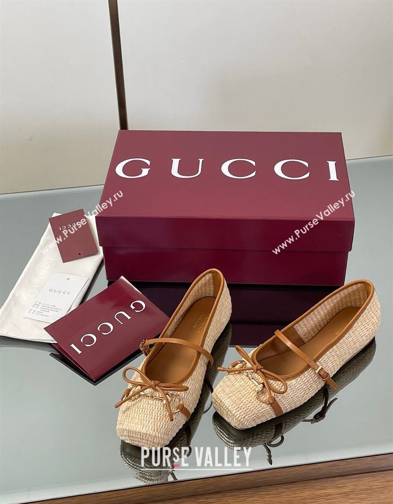Gucci Raffia Straw Crochet Ballet Flats with Horsebit Beige 2025 832427 (SS-250828164)