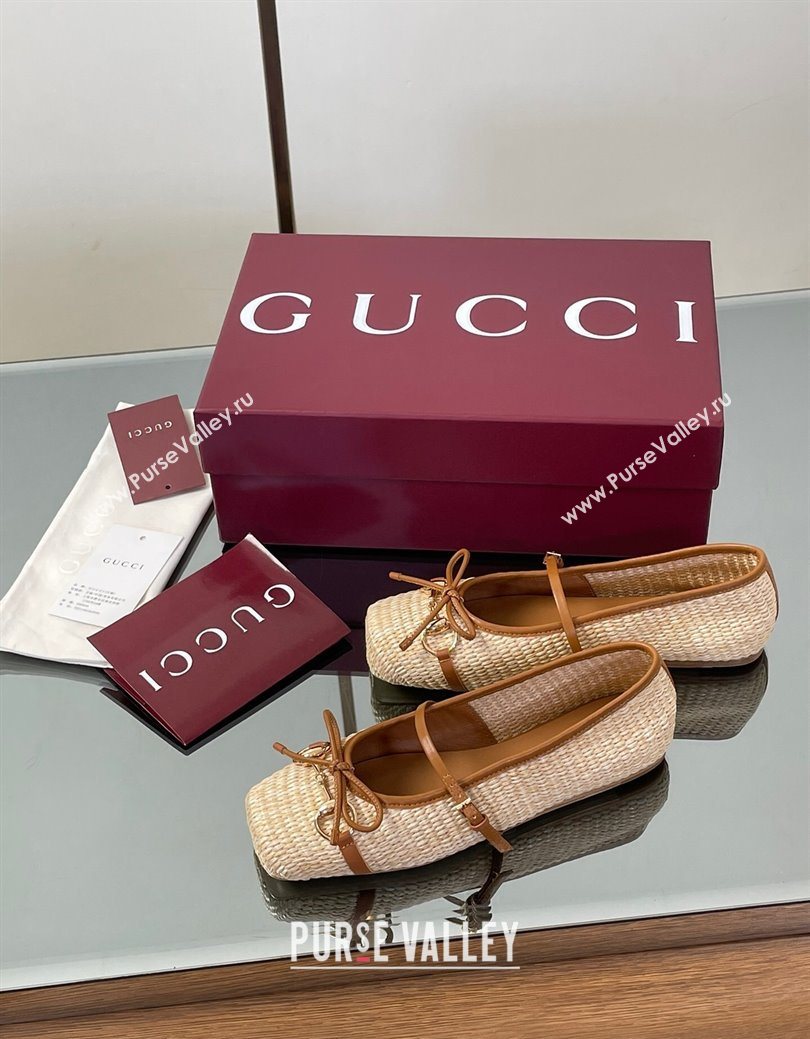 Gucci Raffia Straw Crochet Ballet Flats with Horsebit Beige 2025 832427 (SS-250828164)
