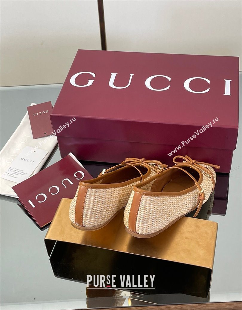 Gucci Raffia Straw Crochet Ballet Flats with Horsebit Beige 2025 832427 (SS-250828164)