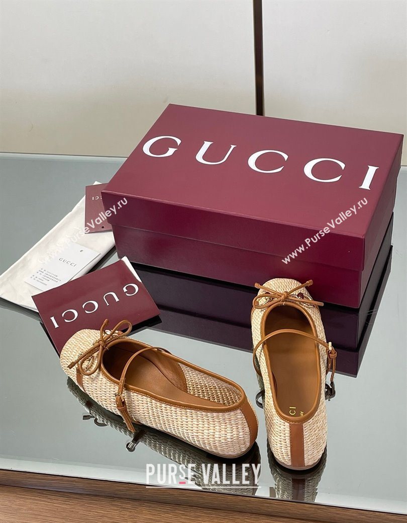 Gucci Raffia Straw Crochet Ballet Flats with Horsebit Beige 2025 832427 (SS-250828164)