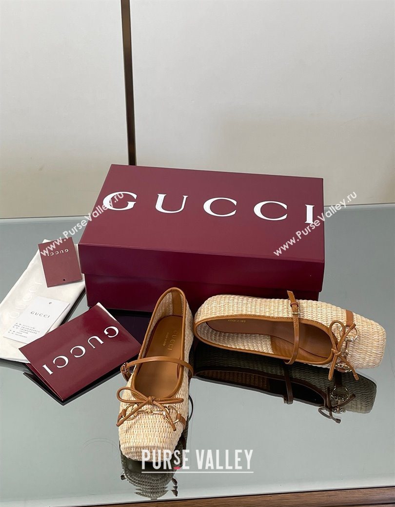 Gucci Raffia Straw Crochet Ballet Flats with Horsebit Beige 2025 832427 (SS-250828164)
