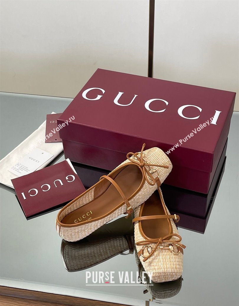 Gucci Raffia Straw Crochet Ballet Flats with Horsebit Beige 2025 832427 (SS-250828164)