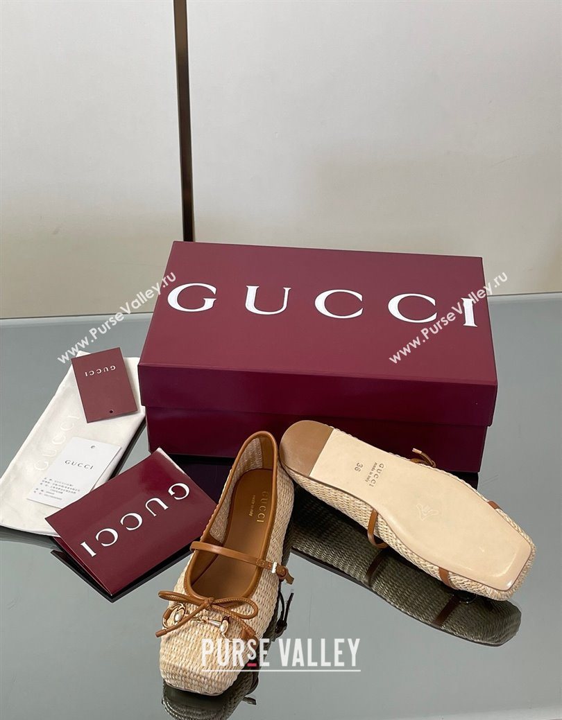 Gucci Raffia Straw Crochet Ballet Flats with Horsebit Beige 2025 832427 (SS-250828164)