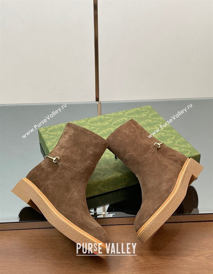Gucci Suede Flat Ankle Boots with Slim Horsebit Brown 2025 805312 (SS-250828151)