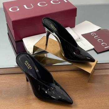 Gucci V Heel Mules 10.5cm in Patent Leather Black 2025 GG082801 (MD-250828166)