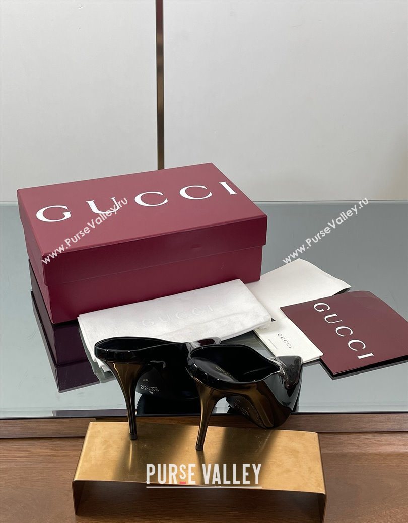 Gucci V Heel Mules 10.5cm in Patent Leather Black 2025 GG082801 (MD-250828166)