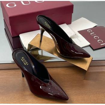 Gucci V Heel Mules 10.5cm in Patent Leather Dark Burgundy 2025 GG082801 (MD-250828167)