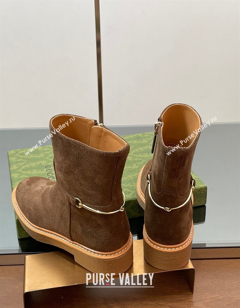 Gucci Suede Flat Ankle Boots with Slim Horsebit Brown 2025 805312 (SS-250828151)