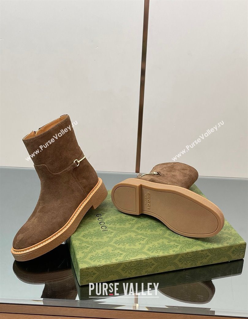 Gucci Suede Flat Ankle Boots with Slim Horsebit Brown 2025 805312 (SS-250828151)