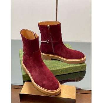 Gucci Suede Flat Ankle Boots with Slim Horsebit Red 2025 805312 (SS-250828152)
