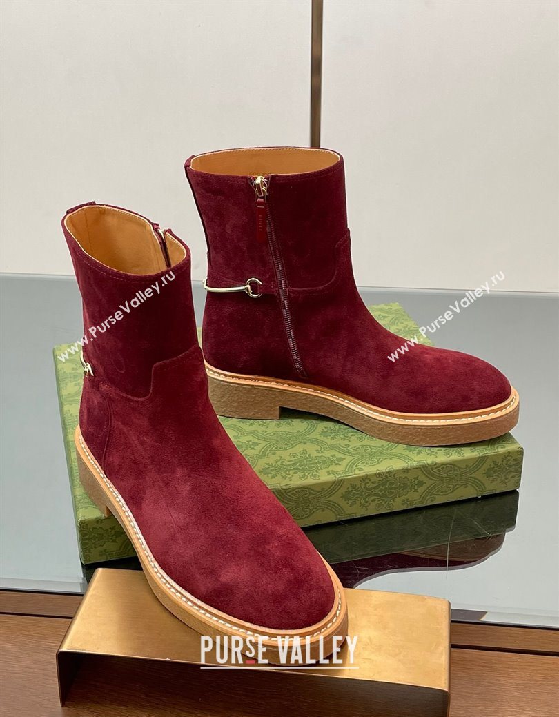 Gucci Suede Flat Ankle Boots with Slim Horsebit Red 2025 805312 (SS-250828152)